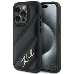 Karl Lagerfeld Diagonal Quilted Script Back Cover Hülle für Apple iPhone 15 Pro - Schwarz