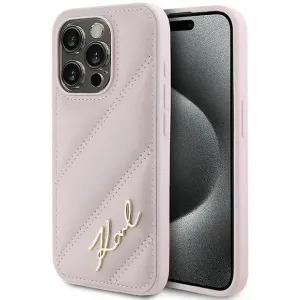 Karl Lagerfeld Diagonal Quilted Script Back Cover Hülle für Apple iPhone 15 Pro - Rosa