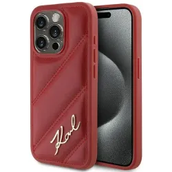 Karl Lagerfeld Diagonal Quilted Script Back Cover Hülle für Apple iPhone 15 Pro - Rot