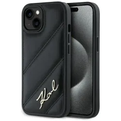 Karl Lagerfeld Diagonal Quilted Script Back Cover Hülle für Apple iPhone 15 Plus/14 Plus - Schwarz