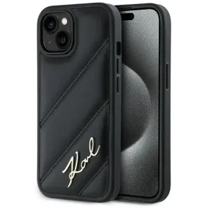 Karl Lagerfeld Diagonal Quilted Script Back Cover Hülle für Apple iPhone 15 Plus/14 Plus - Schwarz