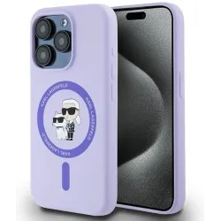 Karl Lagerfeld Silikon Karl & Choupette Heads Ring Back Cover Hülle mit MagSafe für Apple iPhone 15 Pro - Lila
