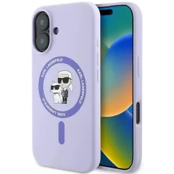 Karl Lagerfeld Silikon Karl & Choupette Heads Ring Back Cover Hülle mit MagSafe für Apple iPhone 16 Plus - Lila