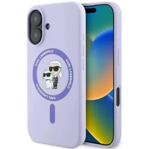 Karl Lagerfeld Silikon Karl & Choupette Heads Ring Back Cover Hülle mit MagSafe für Apple iPhone 16 Plus - Lila