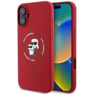 Karl Lagerfeld Silikon Karl & Choupette Heads Ring Back Cover Hülle mit MagSafe für Apple iPhone 16 - Rot