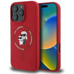 Karl Lagerfeld Silikon Karl & Choupette Heads Ring Back Cover Hülle mit MagSafe für Apple iPhone 16 Pro Max - Rot
