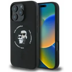 Karl Lagerfeld Silikon Karl & Choupette Heads Ring Back Cover Hülle mit MagSafe für Apple iPhone 16 Pro Max - Schwarz