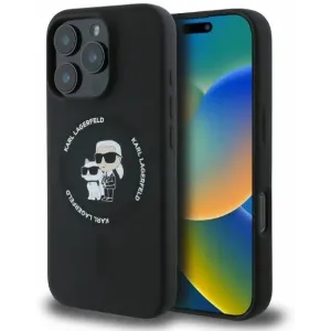 Karl Lagerfeld Silikon Karl & Choupette Heads Ring Back Cover Hülle mit MagSafe für Apple iPhone 16 Pro Max - Schwarz
