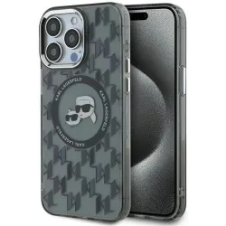 Karl Lagerfeld IML Monogram Karl & Choupette Head Back Cover Hülle mit MagSafe für Apple iPhone 15 Pro - Schwarz