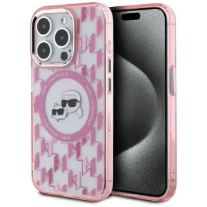 Karl Lagerfeld IML Monogram Karl & Choupette Head Back Cover Hülle mit MagSafe für Apple iPhone 15 Pro - Rosa