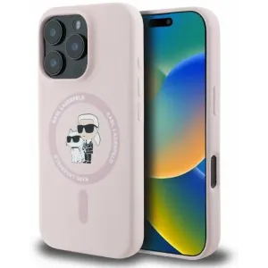 Karl Lagerfeld Silikon Karl & Choupette Heads Ring Back Cover Hülle mit MagSafe für Apple iPhone 16 Pro Max - Rosa