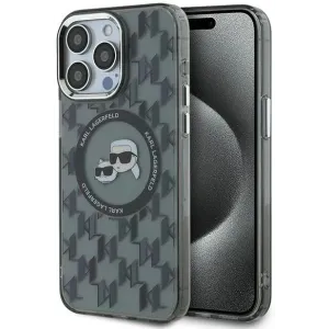 Karl Lagerfeld IML Monogram Karl & Choupette Head Back Cover Hülle mit MagSafe für Apple iPhone 15 Pro Max - Schwarz