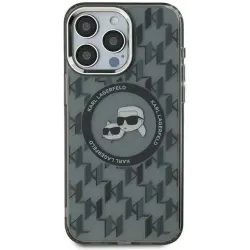 Karl Lagerfeld IML Monogram Karl & Choupette Head Back Cover Hülle mit MagSafe für Apple iPhone 16 Pro - Schwarz