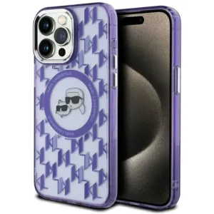 Karl Lagerfeld IML Monogram Karl & Choupette Head Back Cover Hülle mit MagSafe für Apple iPhone 15 Pro Max - Lila