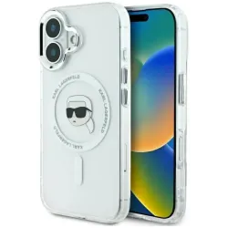 Karl Lagerfeld IML Metal Karl Head Back Cover Hülle mit MagSafe für Apple iPhone 16 - Weiß