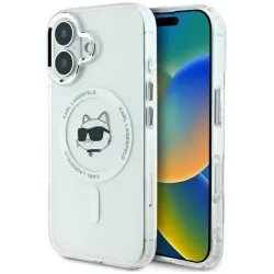 Karl Lagerfeld IML Metal Choupette Head Back Cover Hülle mit MagSafe für Apple iPhone 16 Plus - Weiß