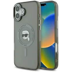 Karl Lagerfeld IML Metal Karl Head Back Cover Hülle mit MagSafe für Apple iPhone 16 Plus - Schwarz