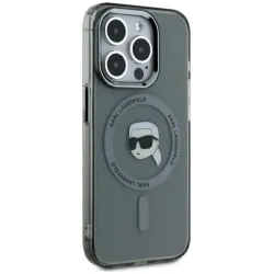 Karl Lagerfeld IML Metal Karl Head Back Cover Hülle mit MagSafe für Apple iPhone 15 Pro - Schwarz