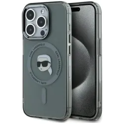 Karl Lagerfeld IML Metal Karl Head Back Cover Hülle mit MagSafe für Apple iPhone 15 Pro Max - Schwarz