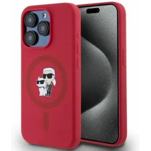 Karl Lagerfeld Silikon Karl & Choupette Heads Ring Back Cover Hülle mit MagSafe für Apple iPhone 15 Pro - Rot