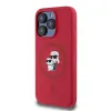 Karl Lagerfeld Silikon Karl & Choupette Heads Ring Back Cover Hülle mit MagSafe für Apple iPhone 15 Pro - Rot 2