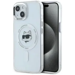 Karl Lagerfeld IML Metal Choupette Head Back Cover Hülle mit MagSafe für Apple iPhone 15 Plus - Weiß