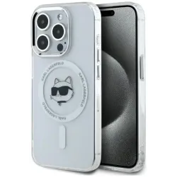 Karl Lagerfeld IML Metal Choupette Head Back Cover Hülle mit MagSafe für Apple iPhone 15 Pro Max - Weiß