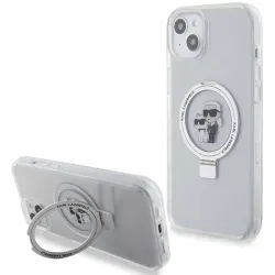 Karl Lagerfeld Ring Stand Karl & Choupette Hard Case Back Cover Hülle mit MagSafe für Apple iPhone 15 Plus/14 Plus - Weiß