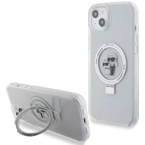 Karl Lagerfeld Ring Stand Karl & Choupette Hard Case Back Cover Hülle mit MagSafe für Apple iPhone 15 Plus/14 Plus - Weiß