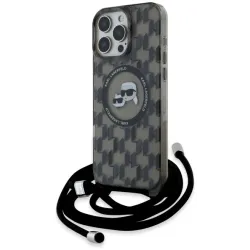 Karl Lagerfeld IML Crossbody Monogram Karl & Choupette Head Back Cover Hülle mit MagSafe für Apple iPhone 16 Pro - Schwarz