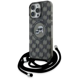 Karl Lagerfeld IML Crossbody Monogram Karl & Choupette Head Back Cover Hülle mit MagSafe für Apple iPhone 16 Pro - Schwarz