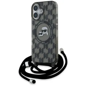 Karl Lagerfeld IML Crossbody Monogram Karl & Choupette Head Back Cover Hülle mit MagSafe für Apple iPhone 16 - Schwarz