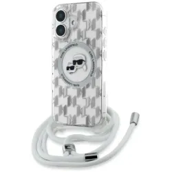 Karl Lagerfeld IML Crossbody Monogram Karl & Choupette Head Back Cover Hülle mit MagSafe für Apple iPhone 16 - Transparent