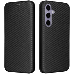 Phonesta Carbon Fiber Skin Book Wallet Klapphülle für Samsung Galaxy S25 Plus - Schwarz
