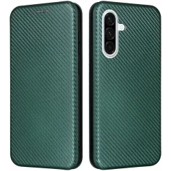 Phonesta Carbon Fiber Skin Book Wallet Klapphülle für Samsung Galaxy A26 - Dunkelgrün