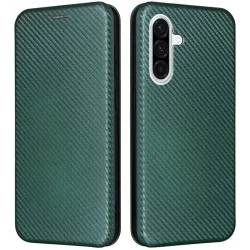 Phonesta Carbon Fiber Skin Book Wallet Klapphülle für Samsung Galaxy A56 - Dunkelgrün