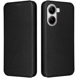 Phonesta Carbon Fiber Skin Book Wallet Klapphülle für Xiaomi Poco X7 Pro - Schwarz
