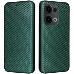 Phonesta Carbon Fiber Skin Book Wallet Klapphülle für Oppo Reno13 - Dunkelgrün