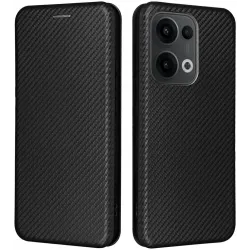 Phonesta Carbon Fiber Skin Book Wallet Klapphülle für Oppo Reno13 - Schwarz