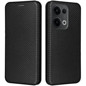 Phonesta Carbon Fiber Skin Book Wallet Klapphülle für Oppo Reno13 - Schwarz