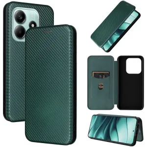 Phonesta Carbon Fiber Skin Book Wallet Klapphülle für Xiaomi Redmi Note 14 4G - Dunkelgrün