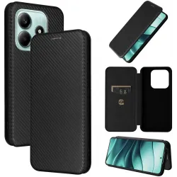 Phonesta Carbon Fiber Skin Book Wallet Klapphülle für Xiaomi Redmi Note 14 4G - Schwarz