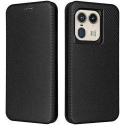 Phonesta Carbon Fiber Skin Book Wallet Klapphülle für Motorola Edge 50 Ultra - Schwarz