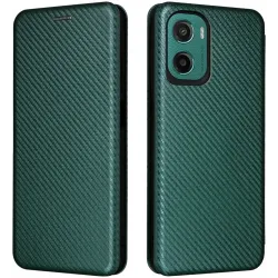 Phonesta Carbon Fiber Skin Book Wallet Klapphülle für Motorola Moto G05 / Moto E15 - Dunkelgrün