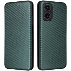 Phonesta Carbon Fiber Skin Book Wallet Klapphülle für Motorola Moto G35 - Dunkelgrün
