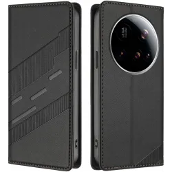 Phonesta Embossed Lines Book Wallet Klapphülle für Xiaomi 15 Ultra - Schwarz