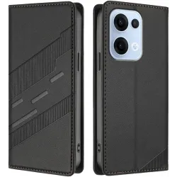 Phonesta Embossed Lines Book Wallet Klapphülle für Oppo Reno13 - Schwarz