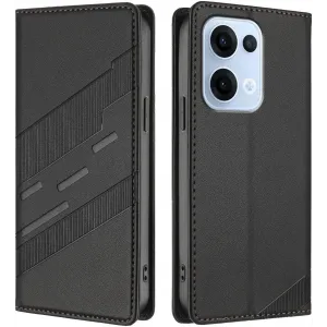 Phonesta Embossed Lines Book Wallet Klapphülle für Oppo Reno13 - Schwarz