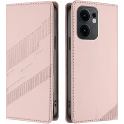 Phonesta Embossed Lines Book Wallet Klapphülle für Oppo Reno13 F 4G/5G / Reno13 FS 5G - Rosa
