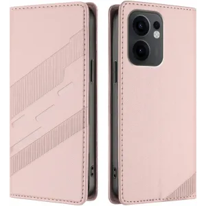 Phonesta Embossed Lines Book Wallet Klapphülle für Oppo Reno13 F 4G/5G / Reno13 FS 5G - Rosa